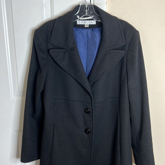 Larry Levine Black Wool Blend Button Down Trench Coat Size 10 - Picture 2 of 9